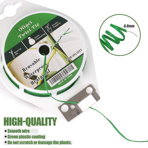 Oligei plant ties supporting climbing plants in a lush garden
