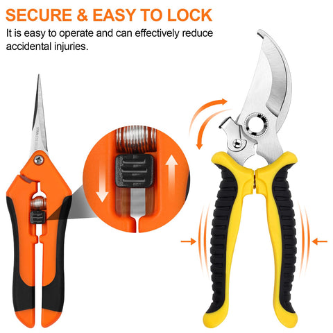 Oligei pruning shears bypass blade in action for clean cuts on stems.