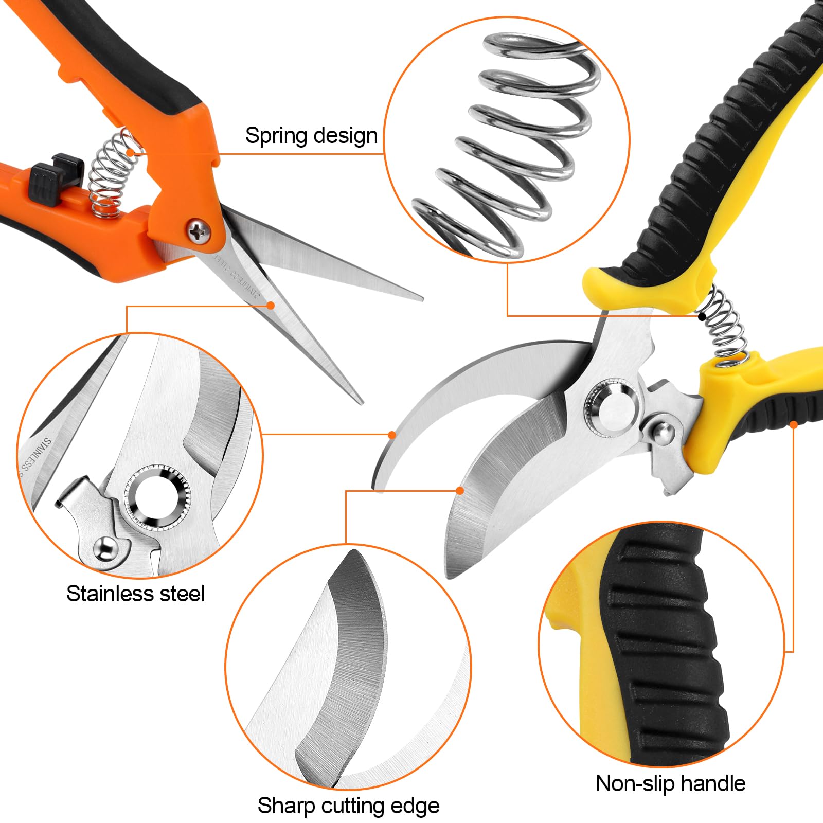 Oligei pruning shears serrated blade close-up showing tough cutting capability.