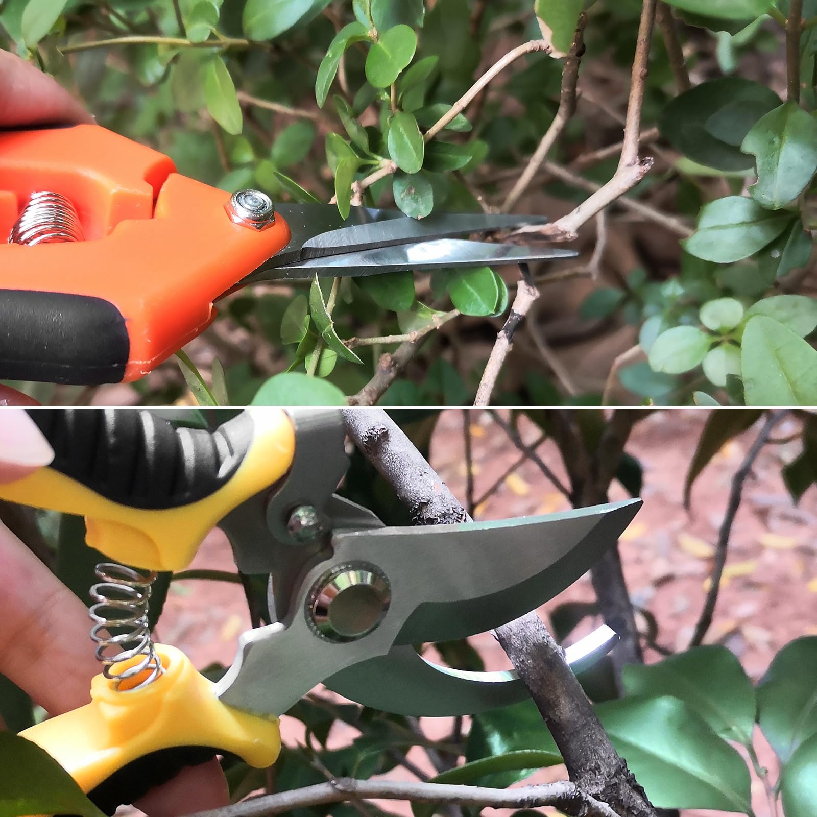 Oligei stainless steel pruning shears safety lock for secure storage.