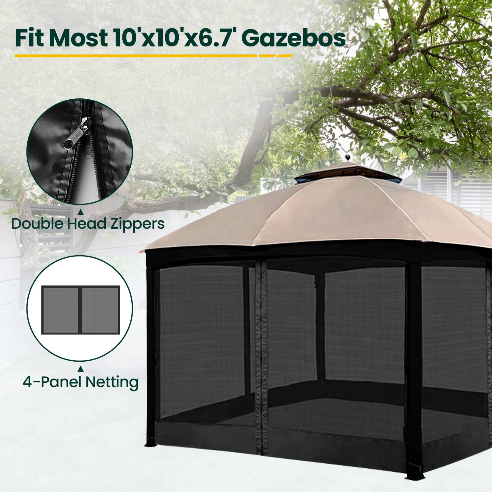 OLILAWN 10ft size netting fits most 10x10 gazebos securely