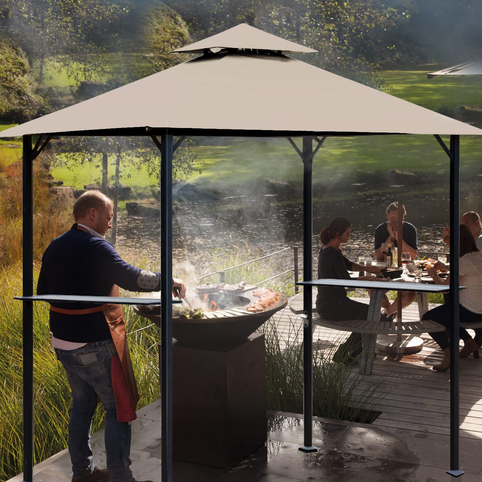 OLILAWN canopy blocks 99% of UV rays for shaded outdoor cooking