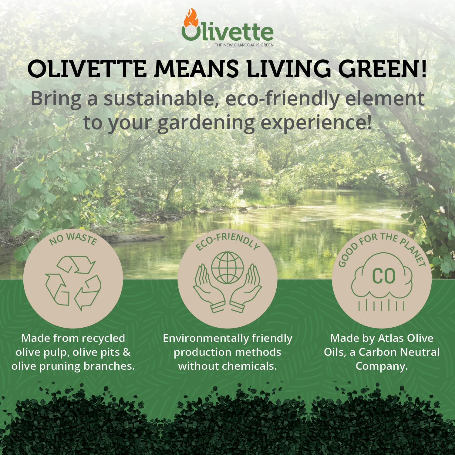 Olivette biochar supports sustainable gardening with eco-friendly byproduct reuse.
