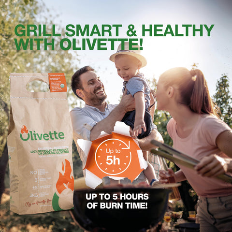 Olivette briquettes eco-friendly packaging highlights recycled materials.