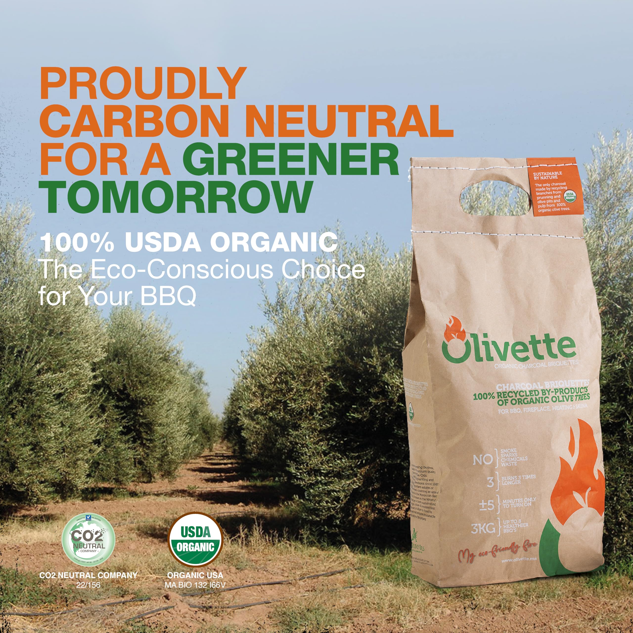 Olivette Briquettes on grill show even heat for consistent searing.