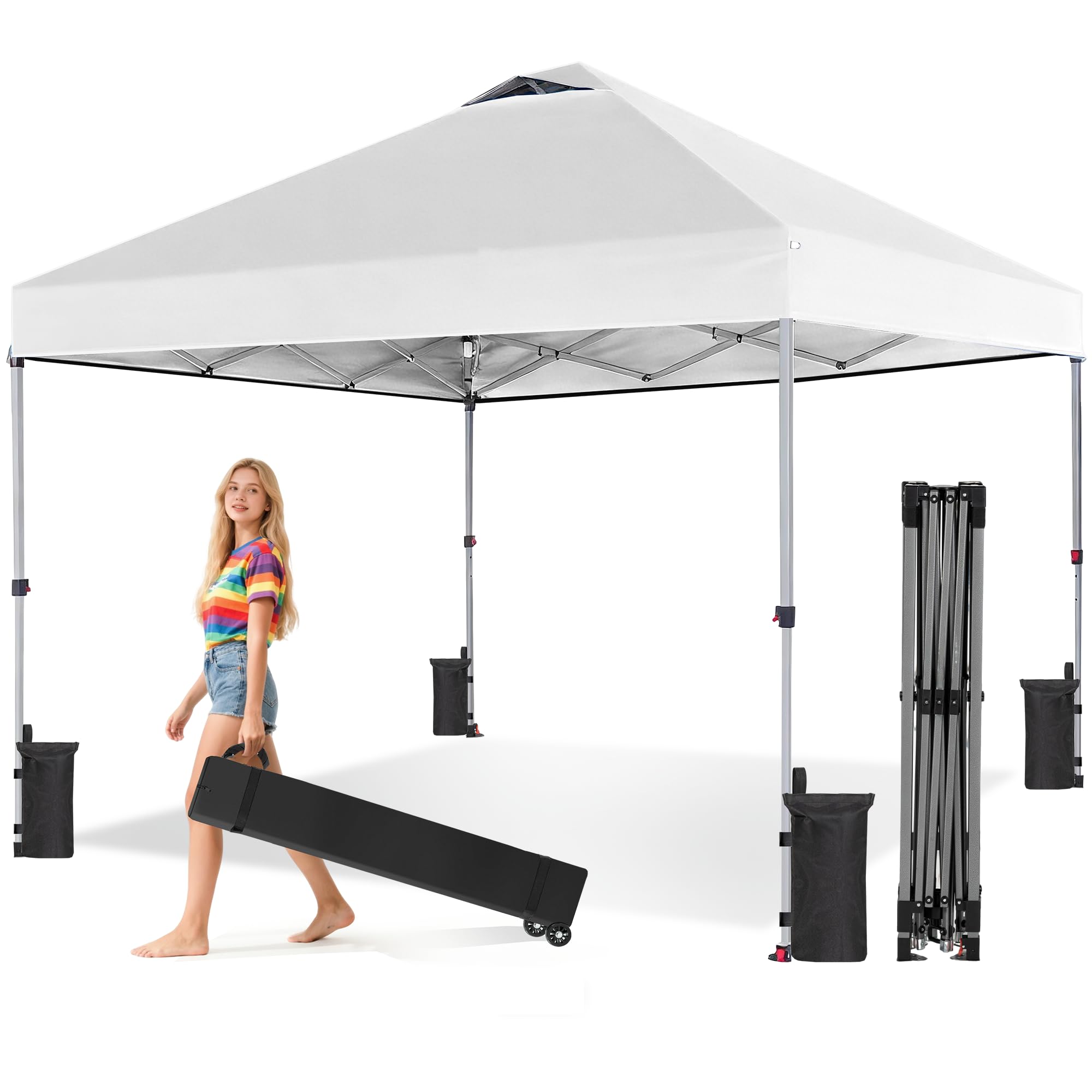 OLIXIS 10x10 pop-up canopy being set up for instant shade