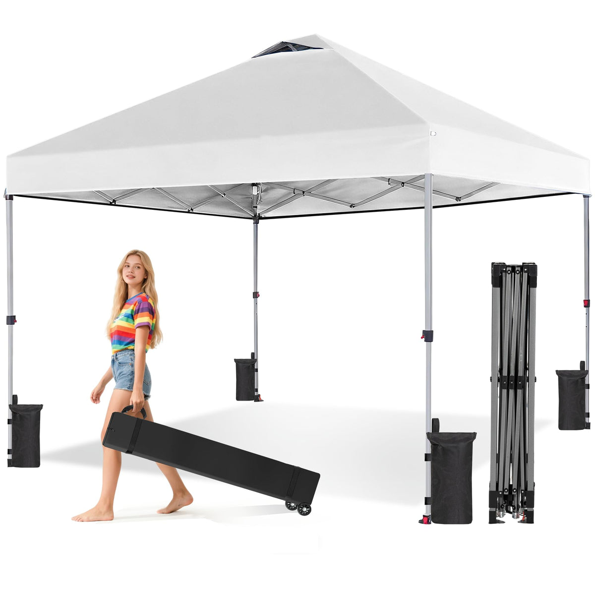 OLIXIS 10x10 pop-up canopy being set up for instant shade