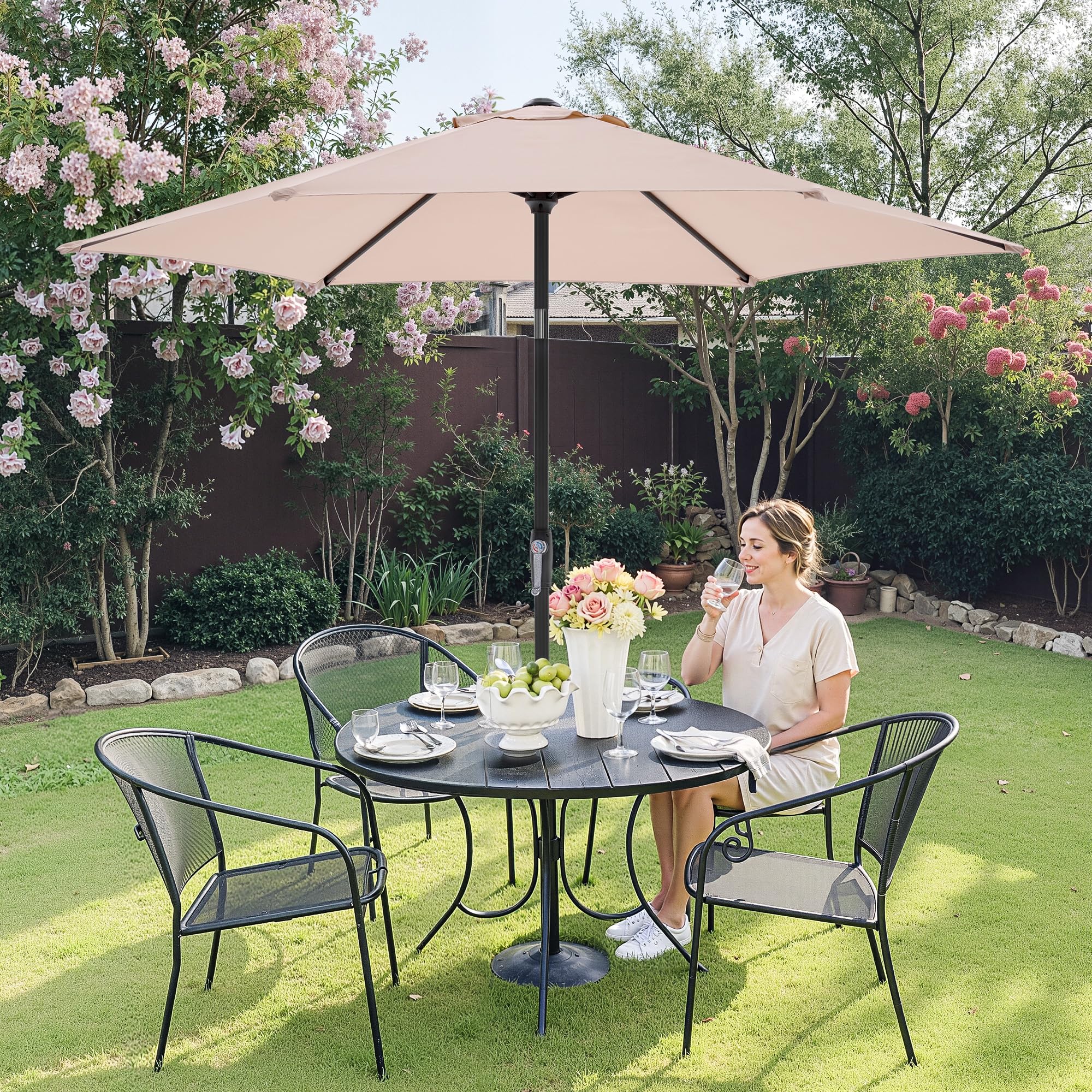 OLIXIS 6-rib construction enhances wind resistance for stable shade.