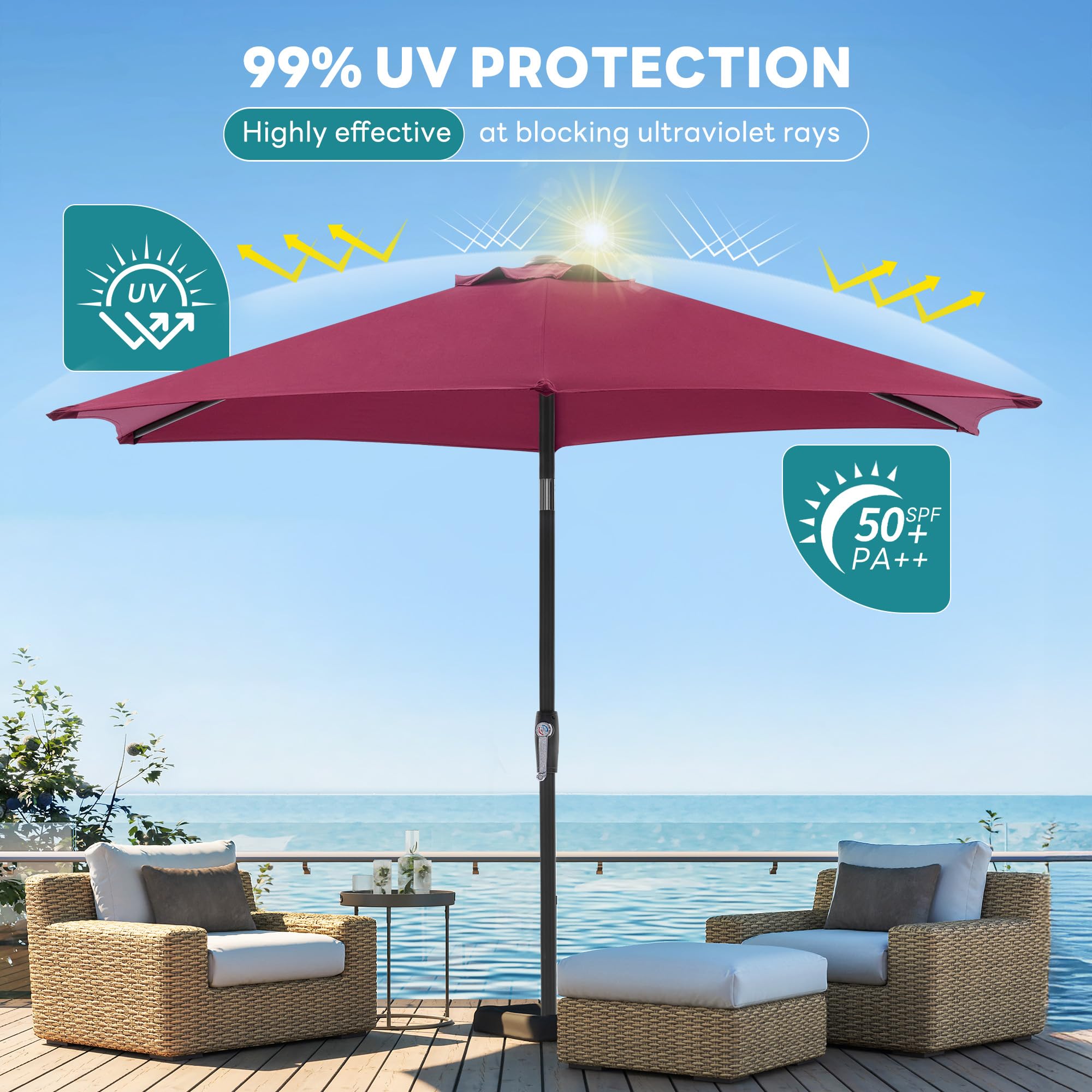 OLIXIS 6-rib frame provides wind resistance and durable shade