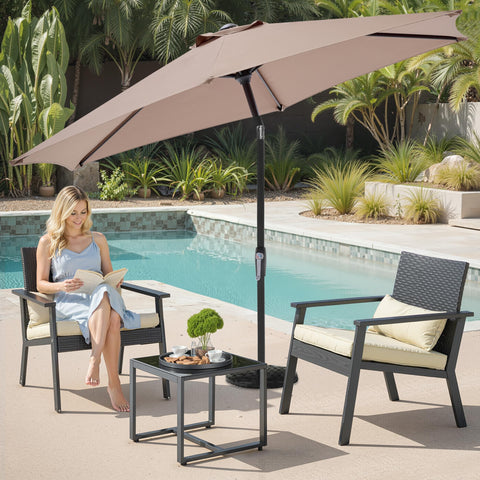 OLIXIS 7.5ft patio umbrella assembly inset demonstrates simple setup