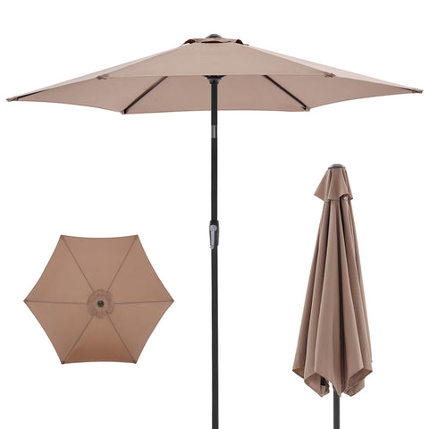OLIXIS 7.5ft patio umbrella front view with khaki fabric for year-round shade