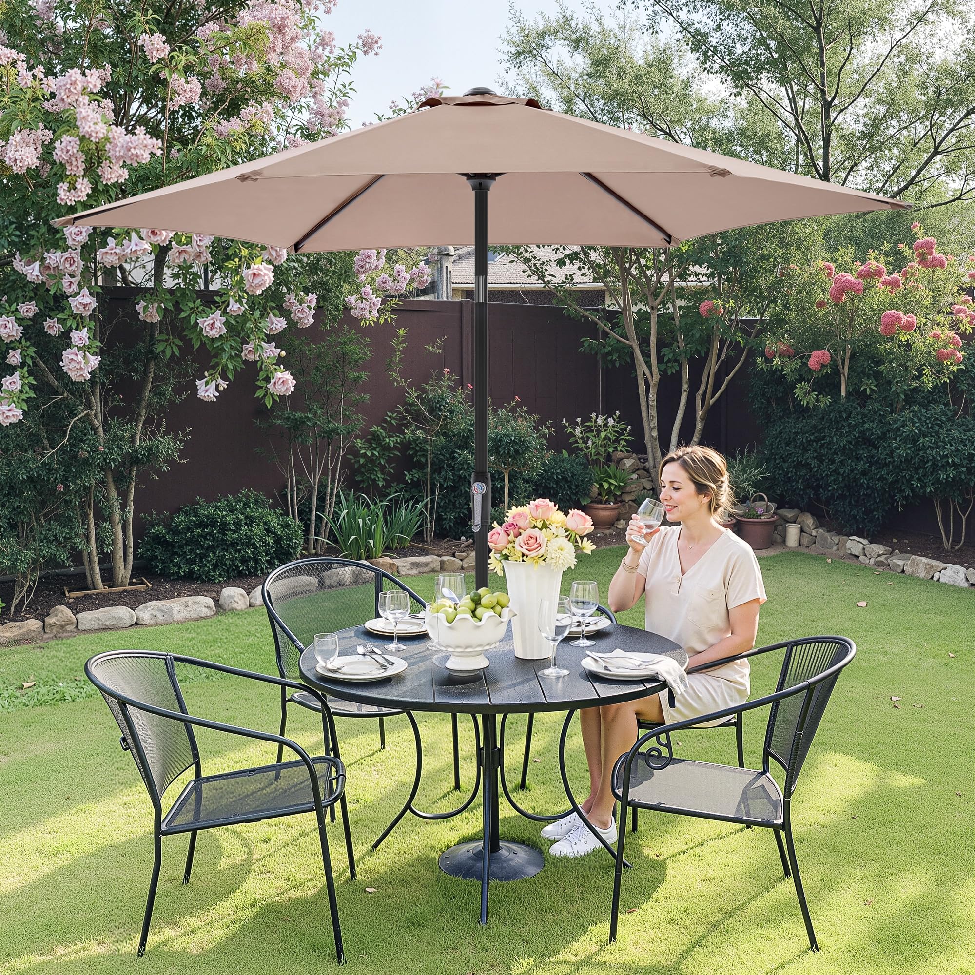 OLIXIS 7.5ft patio umbrella poolside use provides shade by the water