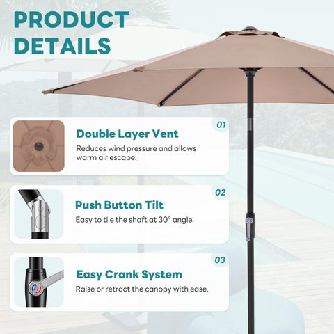 OLIXIS 7.5ft patio umbrella tilt angle showing customizable sun protection