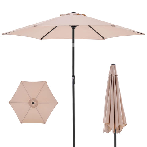 OLIXIS 7.5ft patio umbrella with tilt and crank offers adjustable shade for outdoor spaces.
