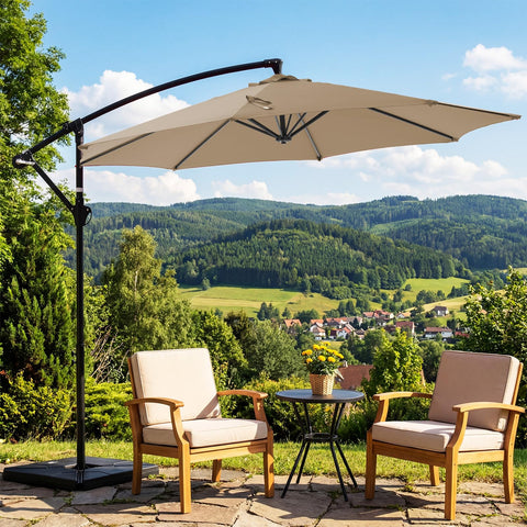 OLIXIS offset umbrella in backyard or lawn setting for shaded comfort.