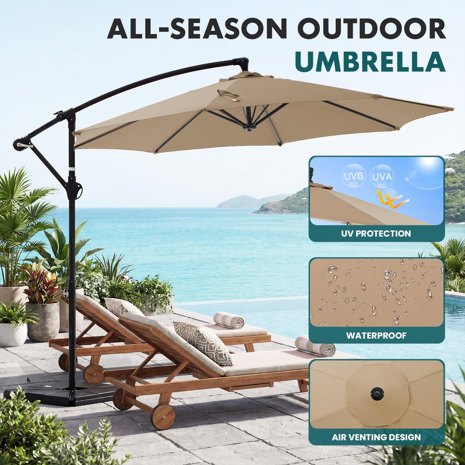 OLIXIS offset umbrella crank-tilt for easy shade adjustment.