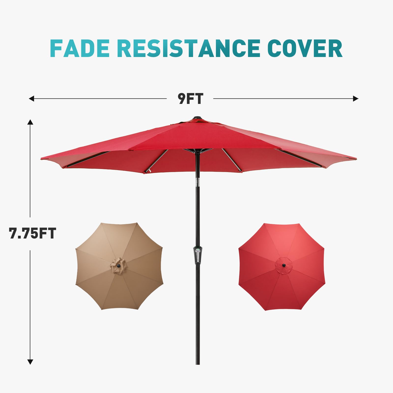 OLIXIS fade-resistant color on 9ft umbrella maintains vibrant outdoor look