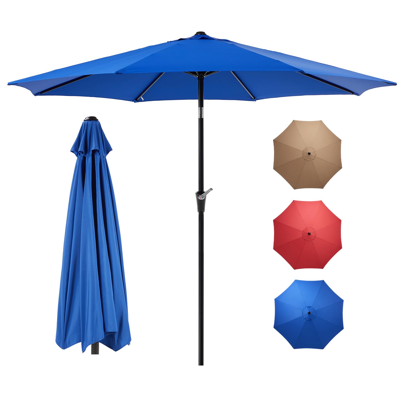 OLIXIS 9ft patio umbrella with tilt and crank offers wind-stable shade.