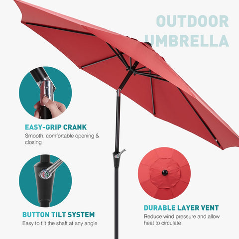 OLIXIS waterproof fabric on 9ft umbrella resists rain and sun damage