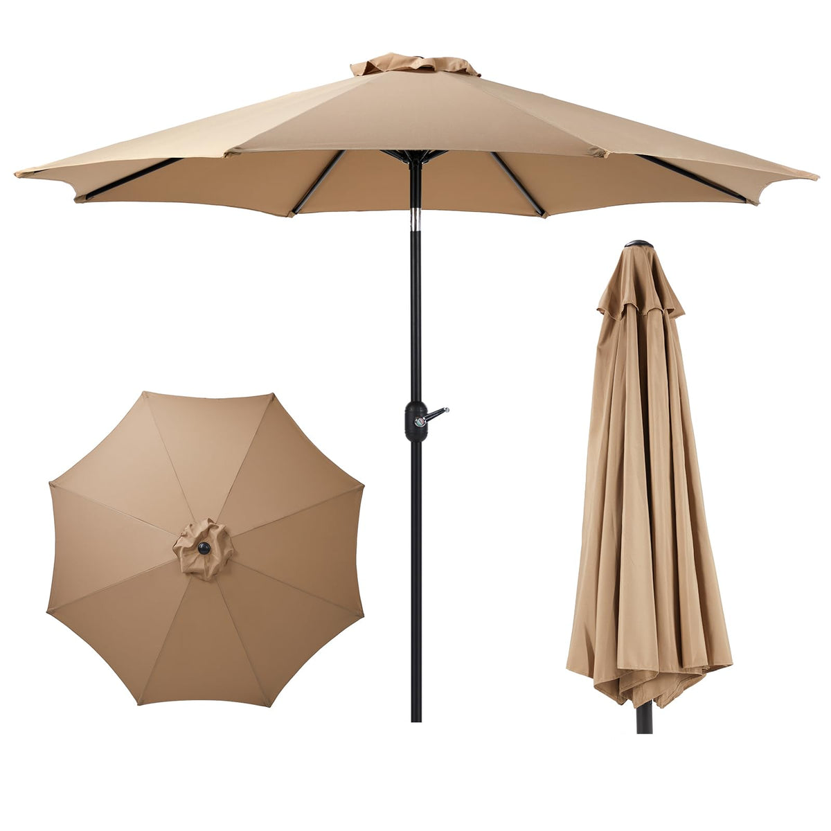 OLIXIS 9ft umbrella with 8 ribs provides sturdy shade on patios