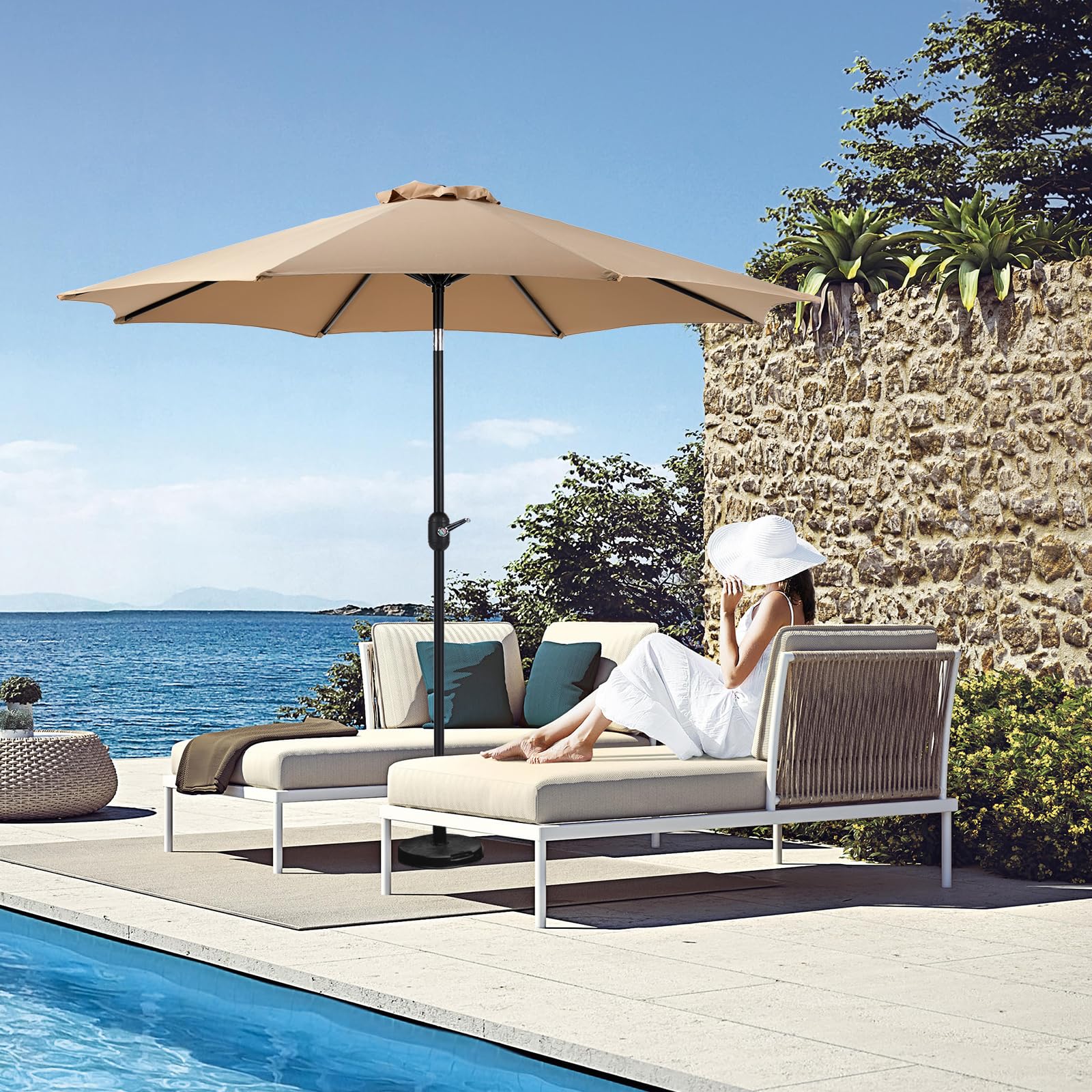 OLIXIS brown patio umbrella complements outdoor furniture with timeless style