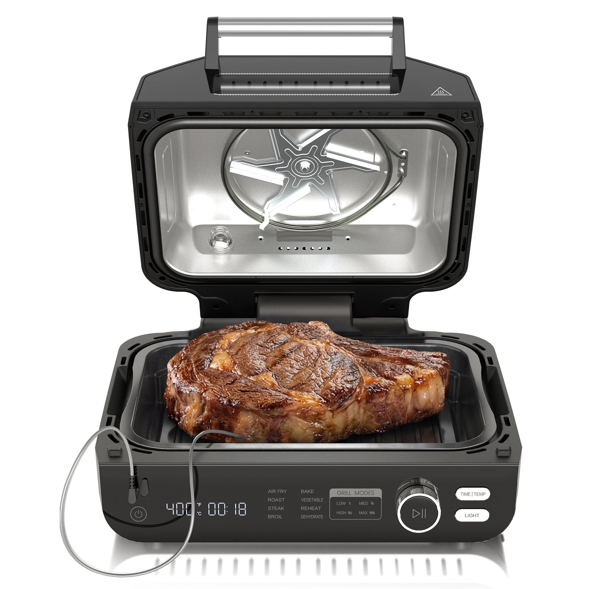 OLIXIS Electric Grill front view highlighting 8-in-1 versatility for diverse meals.