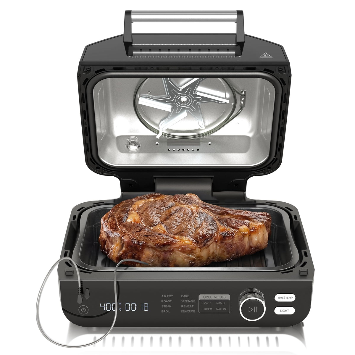 OLIXIS Electric Grill front view highlighting 8-in-1 versatility for diverse meals.