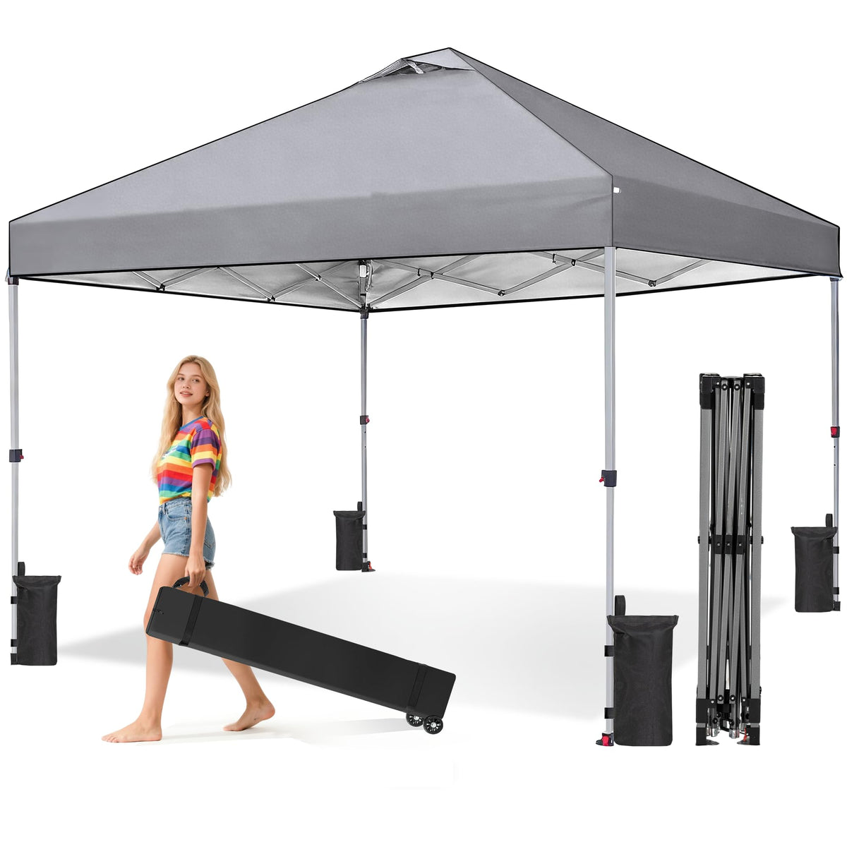 OLIXIS pop-up canopy setup shows easy one-push deployment for instant shade