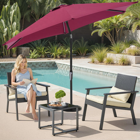 OLIXIS red patio umbrella enhances outdoor décor while offering shade
