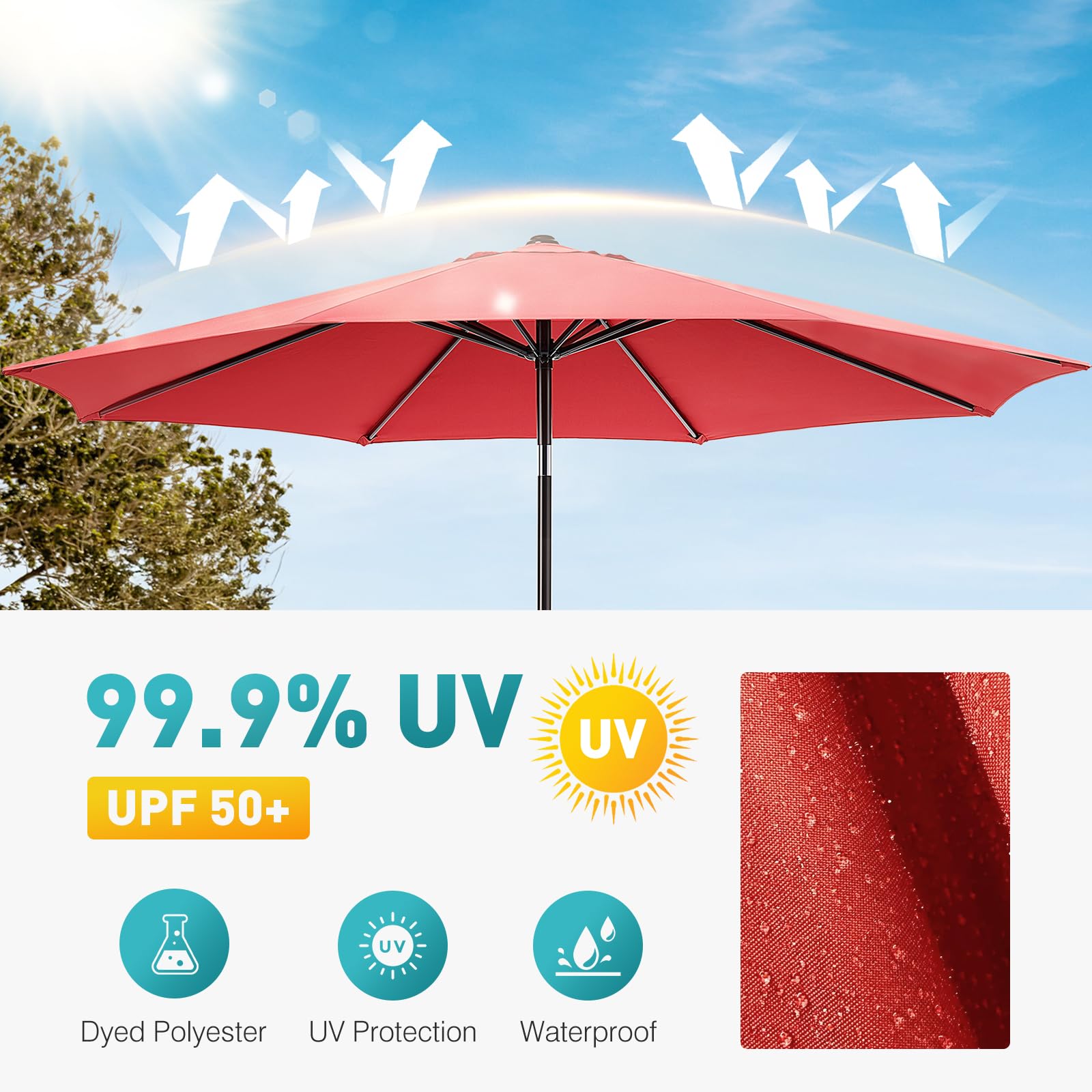 OLIXIS waterproof UV-blocking fabric resists fading while brightening patio spaces