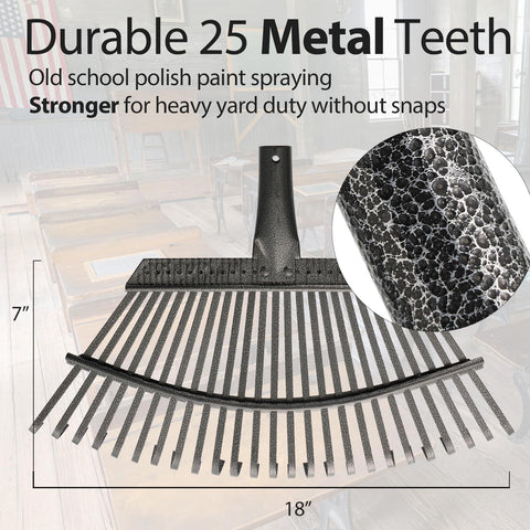 Oliynedy 25-tine metal rake designed for deep lawn cleanup