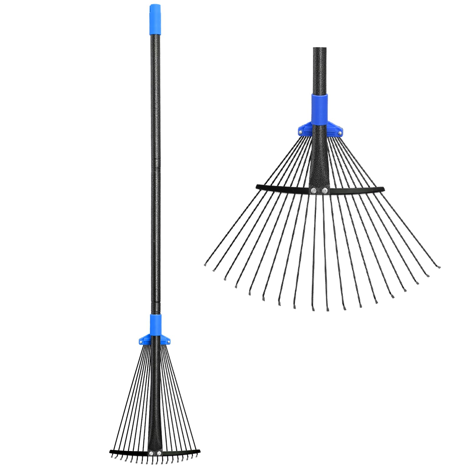 Oliynedy adjustable leaf rake with 8-17 inch head for versatile yard cleanup.