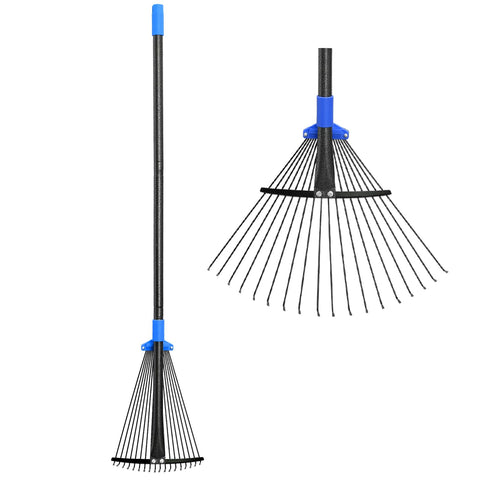 Oliynedy adjustable leaf rake with 8-17 inch head for versatile yard cleanup.
