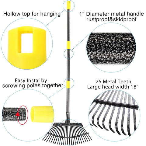 Oliynedy easy-assembly rake with screw-together poles for quick setup