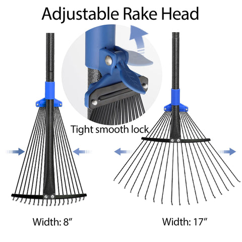 Oliynedy narrow 8-inch head rake removing debris around shrubs.