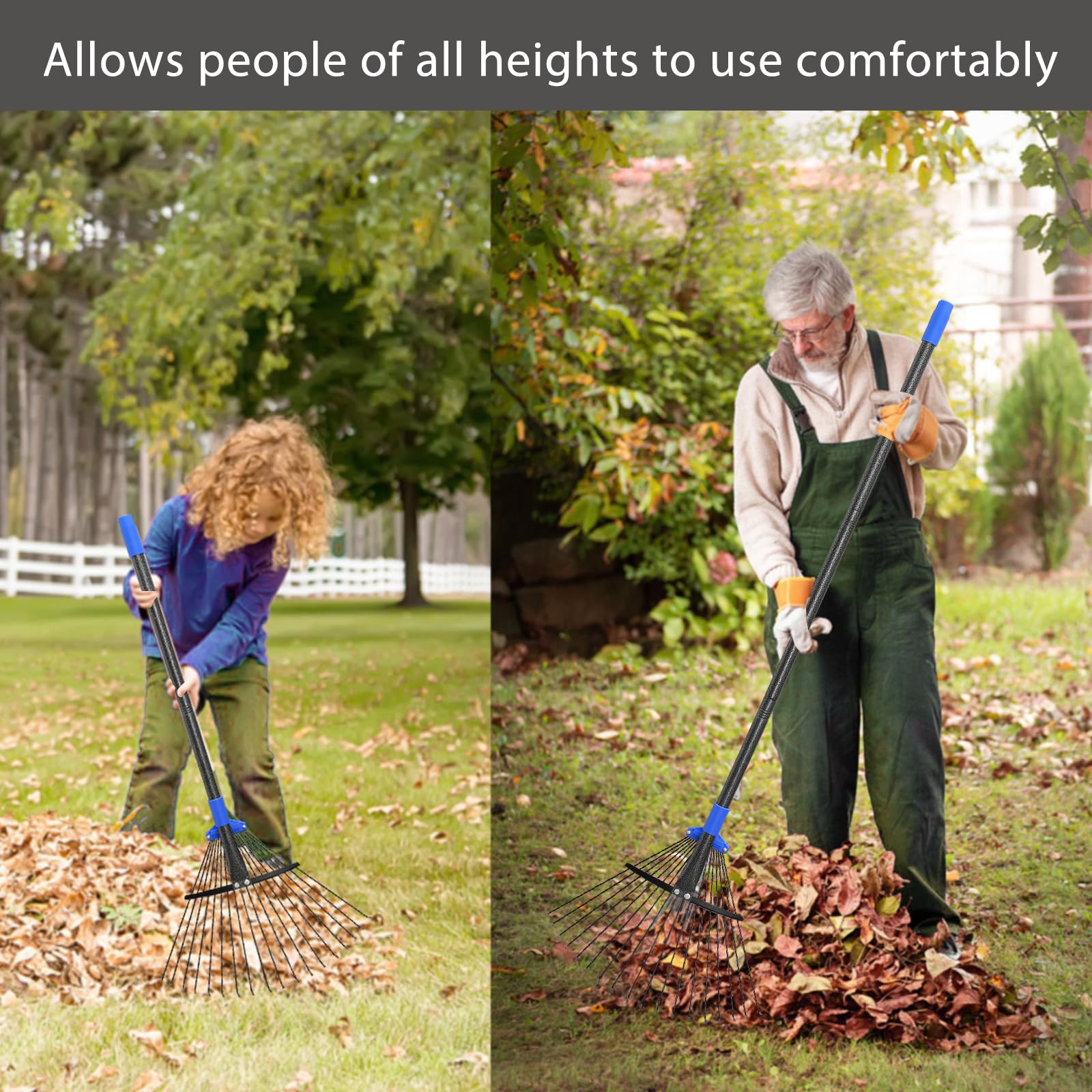 Oliynedy easy assembly rake with multi-piece poles for outdoor use.
