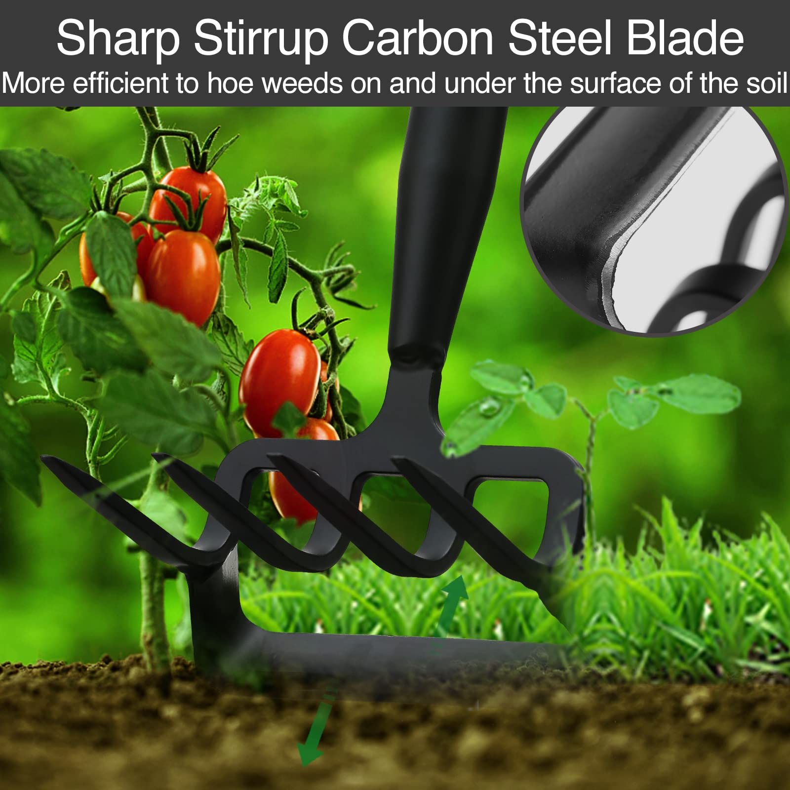 Oliynedy stirrup hoe length adjustable from 32 to 72 inches for standing use.