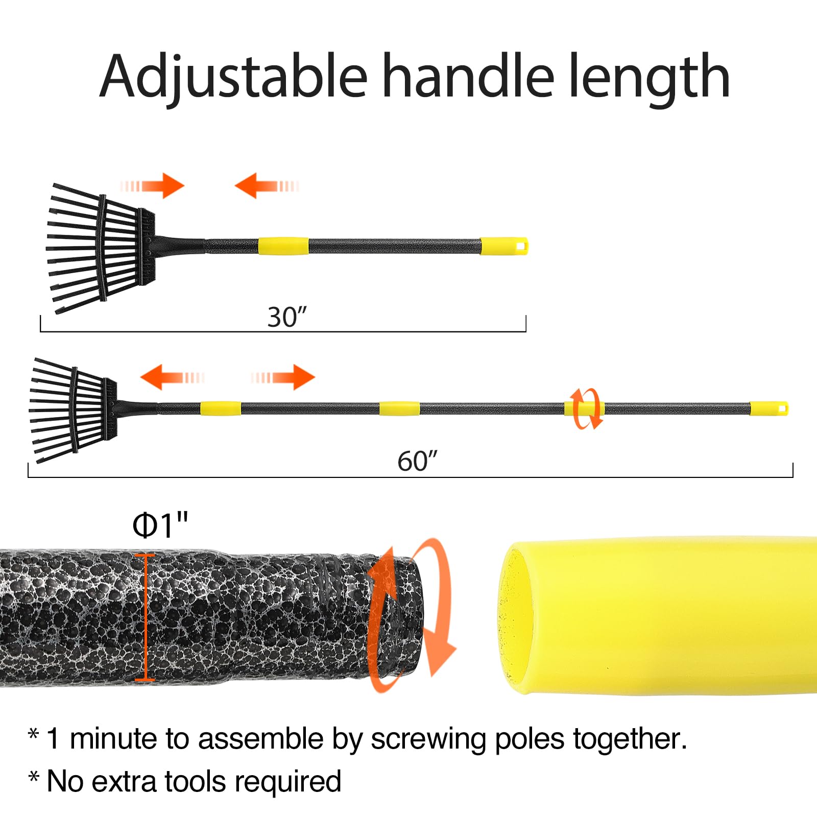 Oliynedy rake features thickened plastic handle top for a comfortable grip.