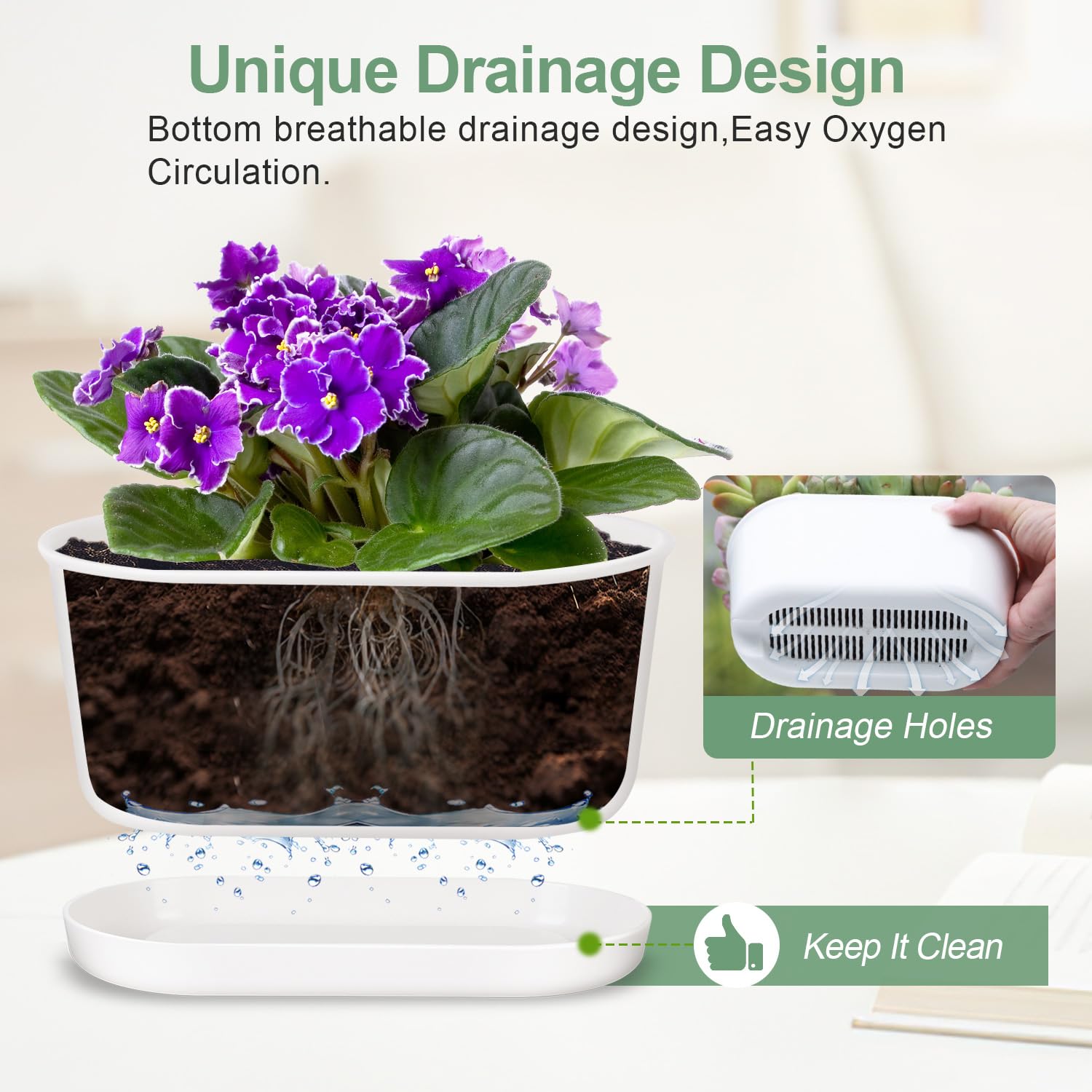 Oliz 7-inch oval planter with drainage holes supports healthy roots