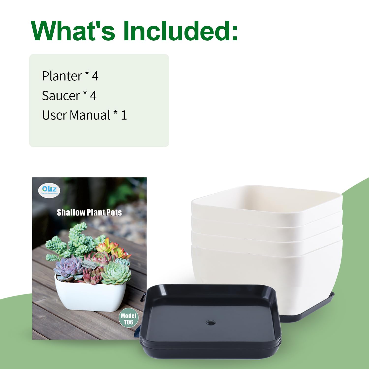 Oliz four-piece planter set arrives ready with manual.