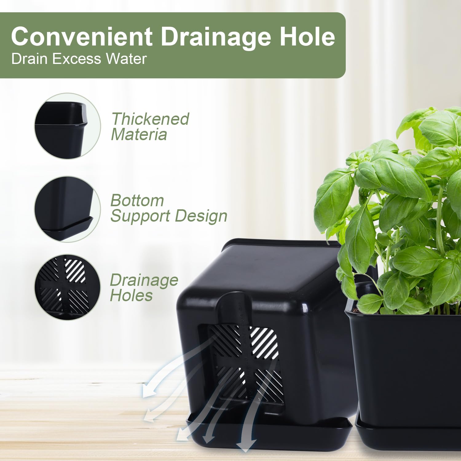 Oliz planter showing drainage mesh bottom to prevent water buildup.