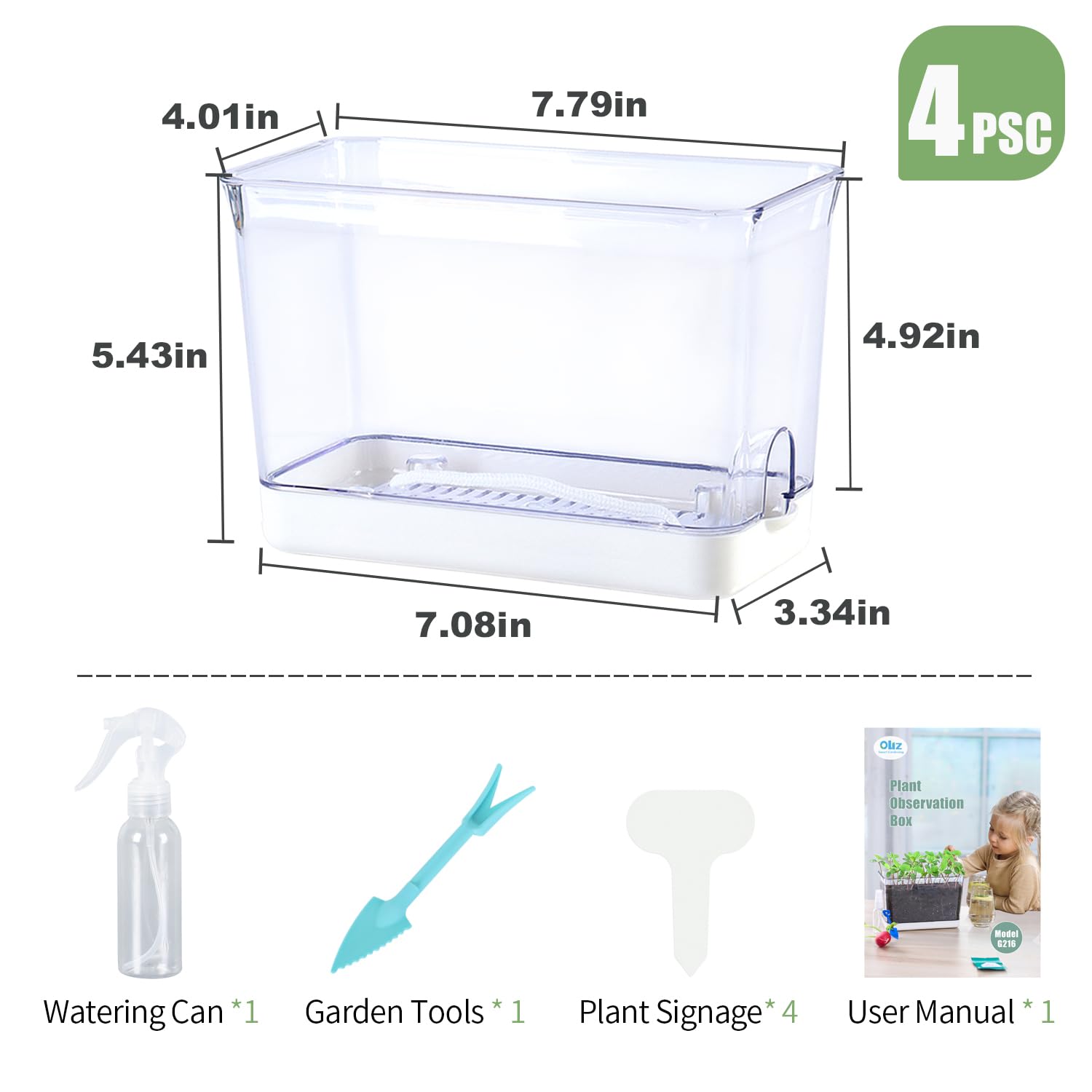Oliz self-watering planters transparent side view for easy checks
