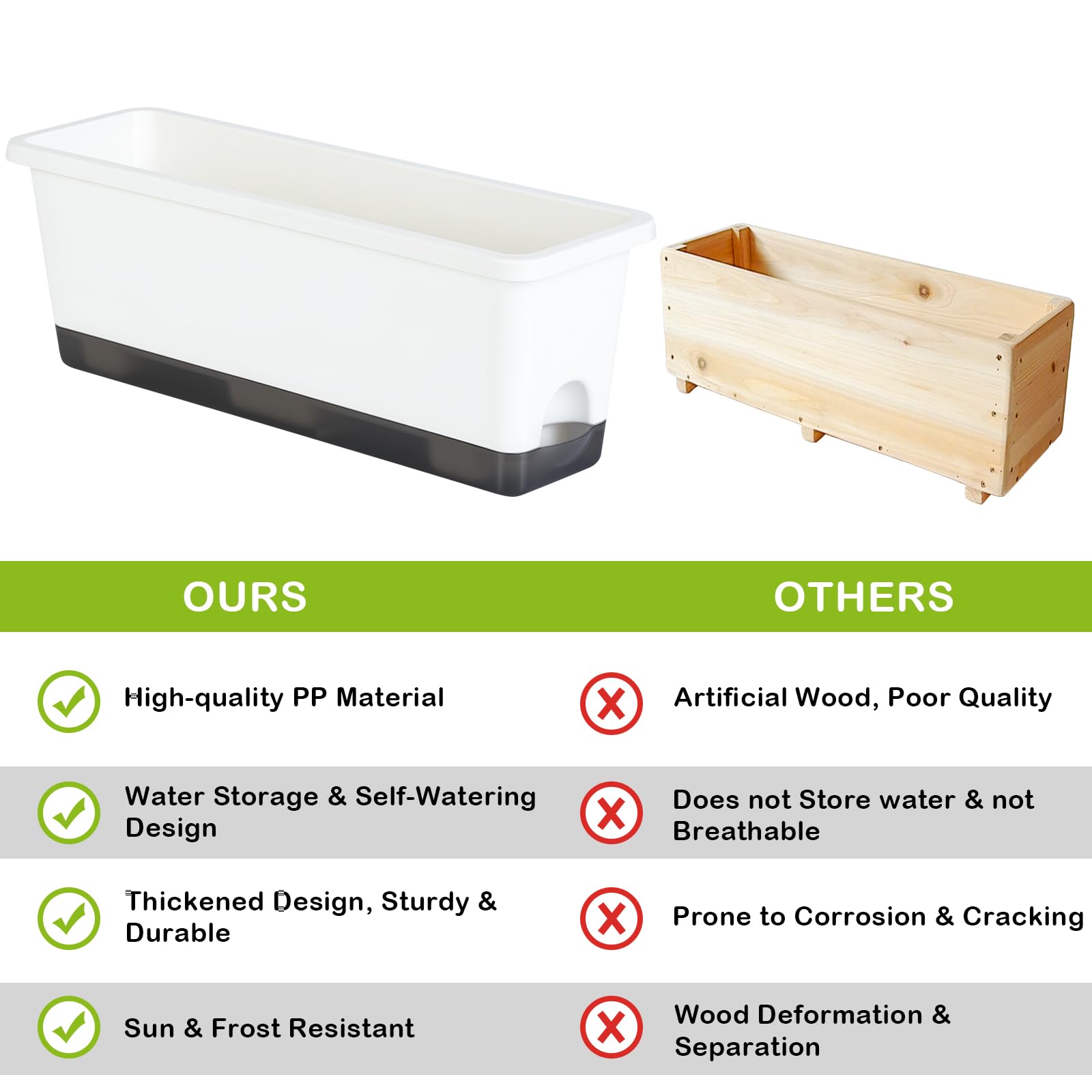 Oliz window box planters white finish brighten windowsill or balcony spaces.