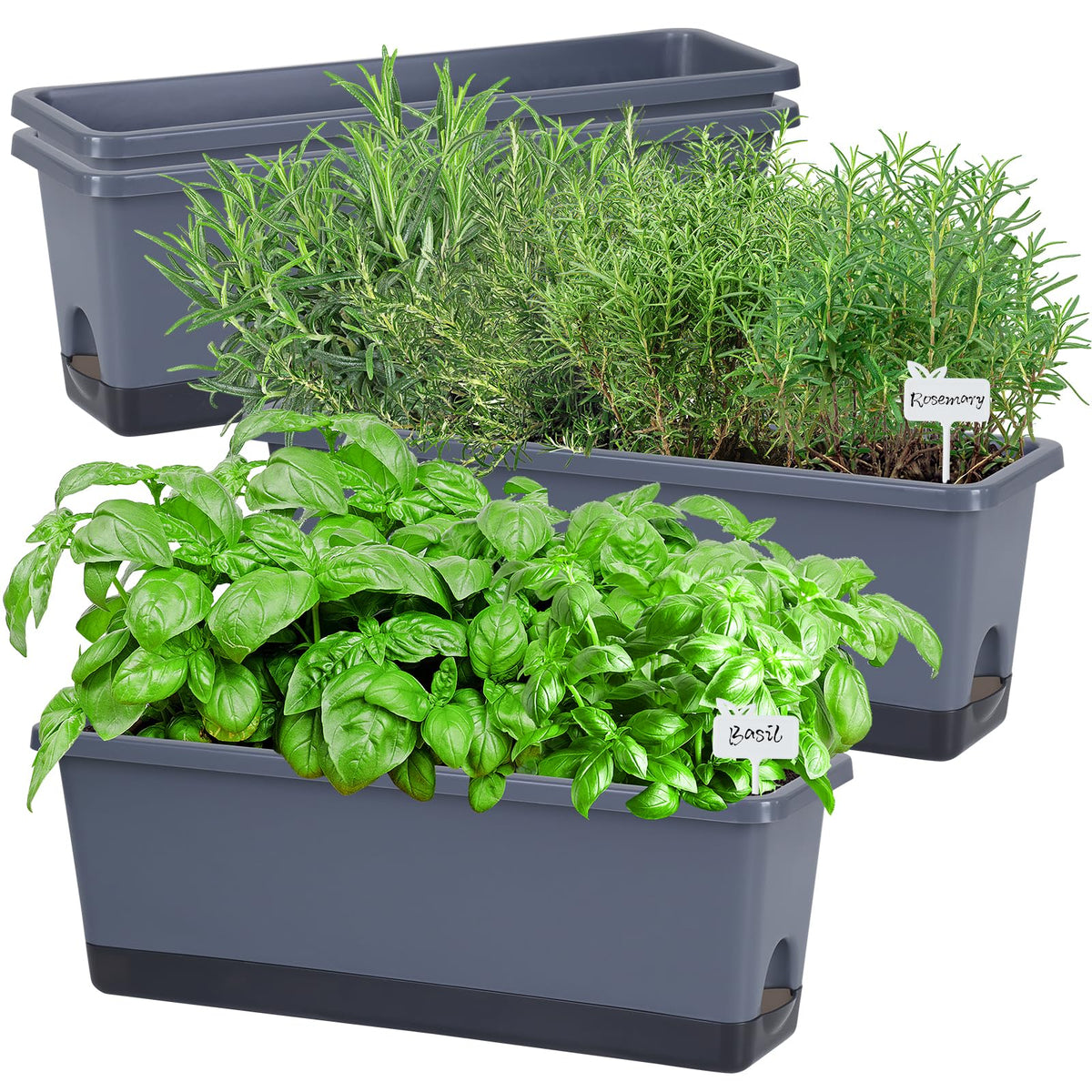 Oliz window box planter 4-pack in grey for compact balcony gardens.