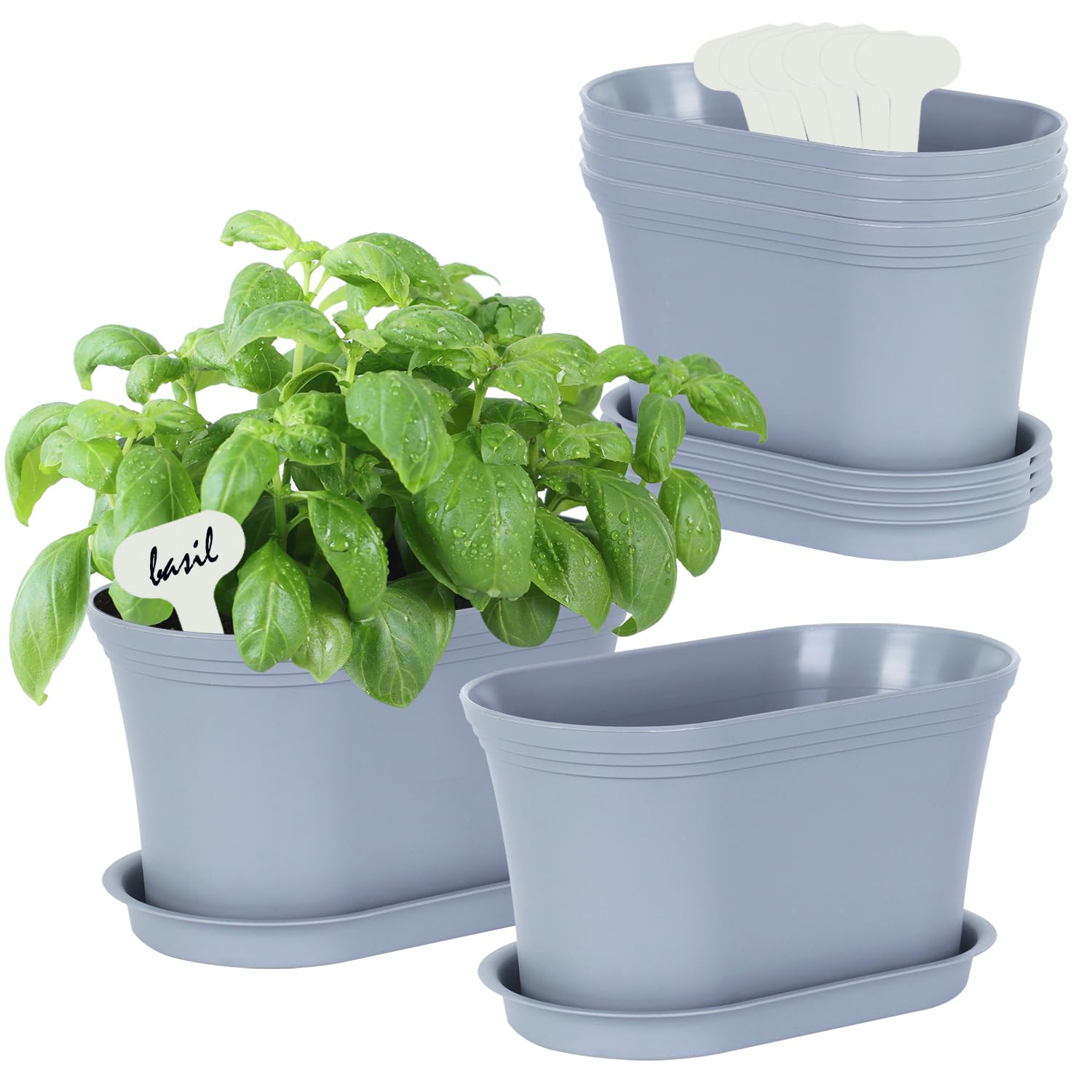 Oliz Windowsill herb planter set with six grey pots boosts kitchen herb access.