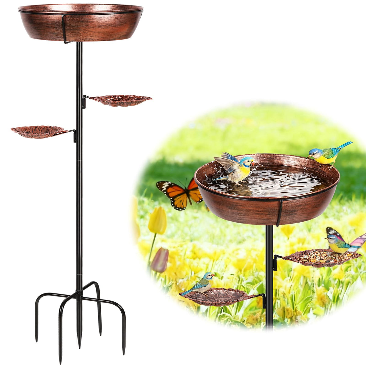 Olpchee metal bird bath 35-inch tall, stable outdoor use