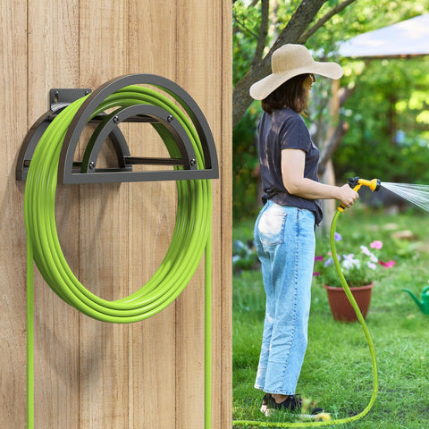 OLV outdoor hose organizer adds tidy utility to yard, garden, or farm.