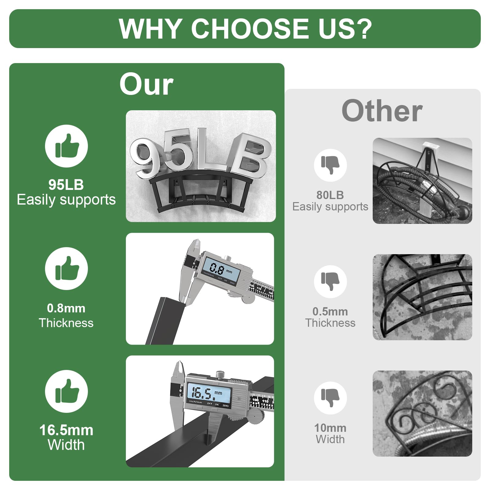 OLV heavy-duty hose holder metal supports up to 125 feet of hose.