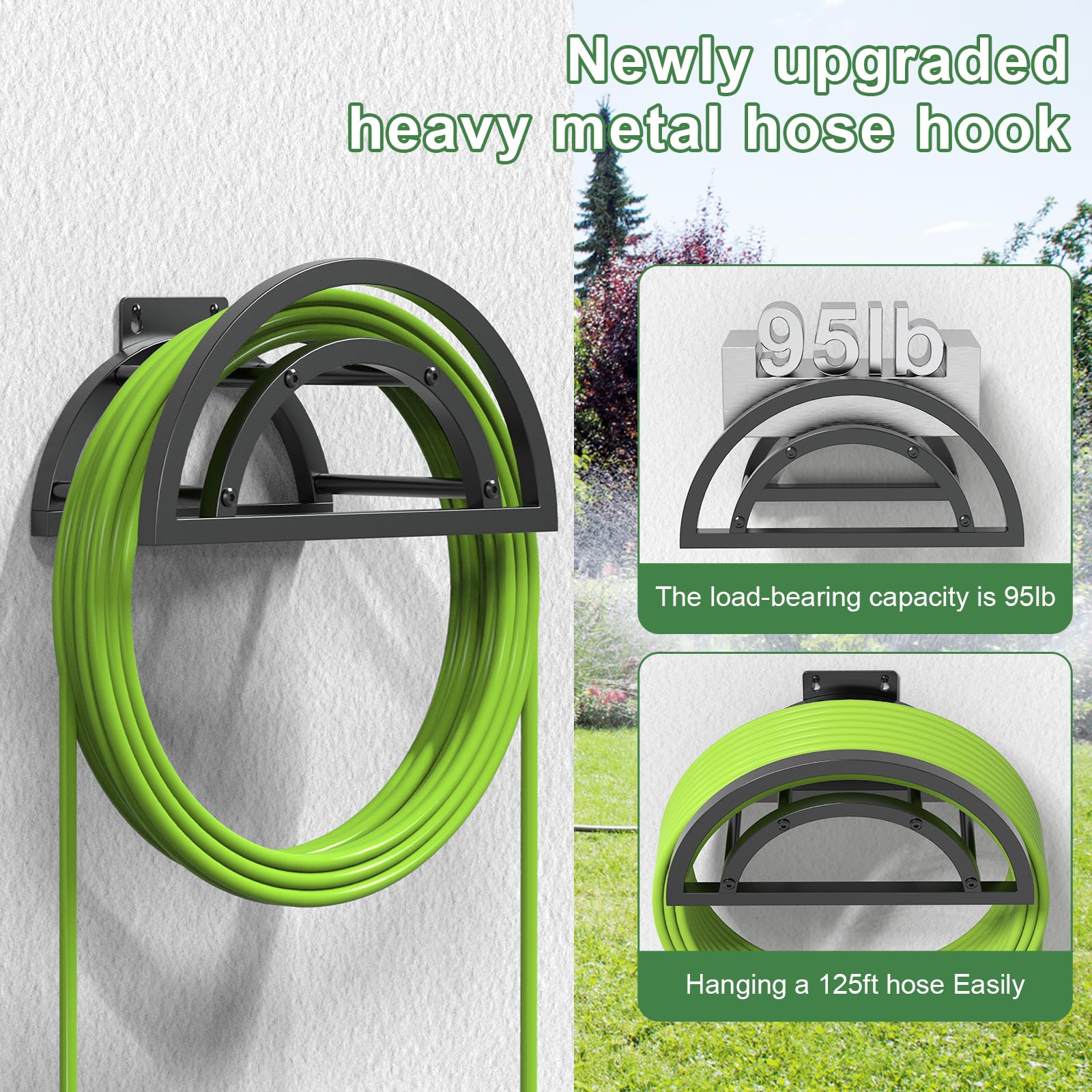 OLV heavy-duty metal hose reel keeps outdoor hoses ready for quick watering tasks.
