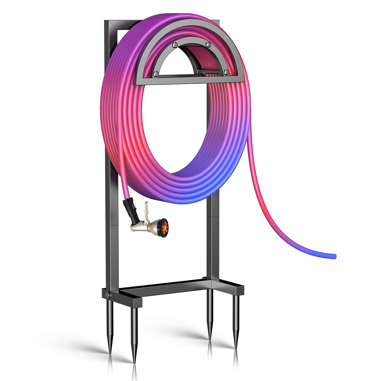 OLV hose holder with 150ft capacity demonstrates sturdy outdoor storage
